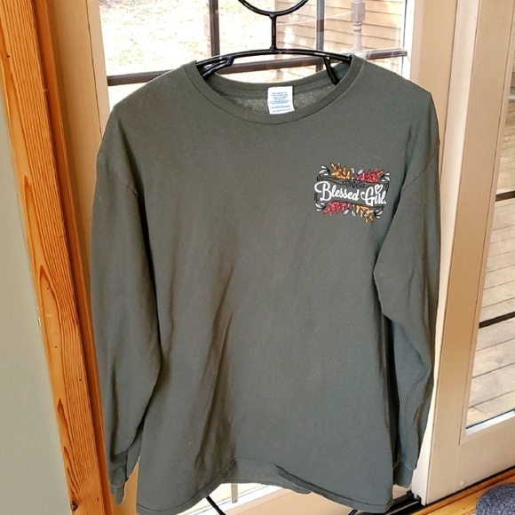 Delta Pro Weight "Blessed Girl" Army Green Long Sleeve Sz. L Shirt with Graphic - Picture 1 of 10